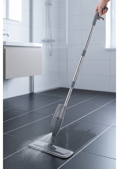 Sprey Mop Su Hazneli Tetiklemeli Mikrofiber Moplu Paslanmaz Çelik Saplı Düz Tablet Paspas