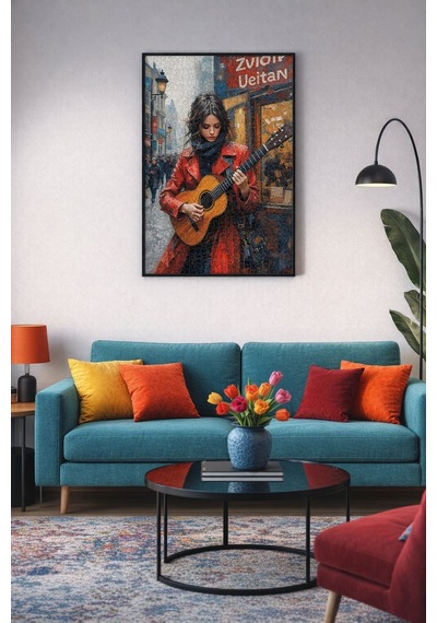 Nova Puzzle 1000 Parça Kırmızılı Gitarist Kadın Puzzle - 41195