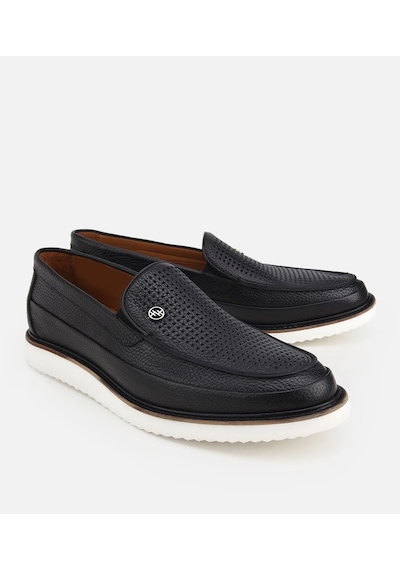 Hotiç Erkek Deri Siyah Delikli Hafif Tabanlı Klasik Loafer