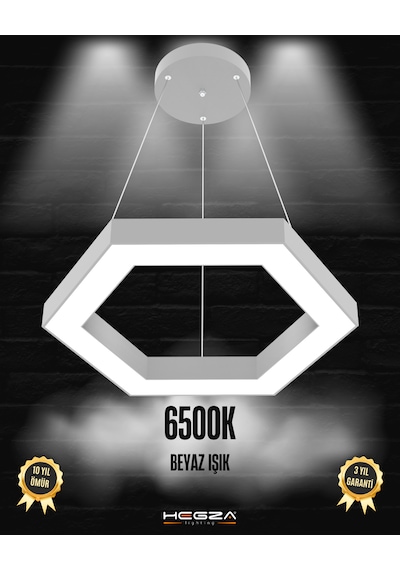 Hexagon Gri Kasa, Beyaz Işık Modern Sarkıt Led Avize GRİ RENK