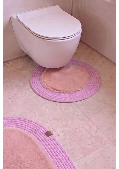 Banyo Paspası Takımı 60x100+60x60 Cm Düz Pembe & Pembe