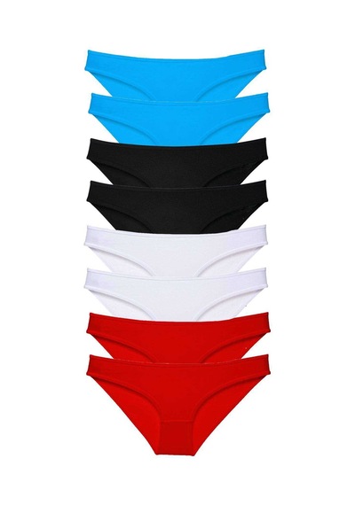 8 Adet Set Likralı Kadın Slip Külot Siyah Kırmızı Beyaz Mavi