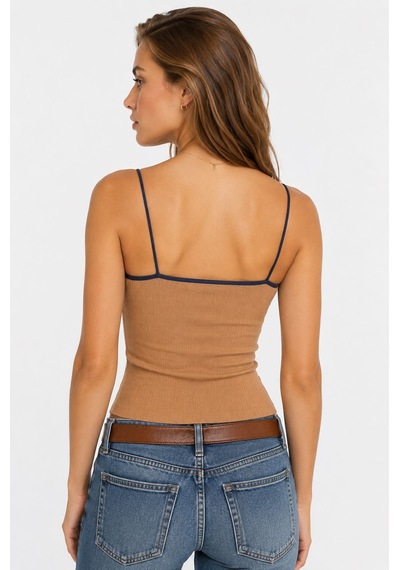 Neden Tekstil Kontrast Şeritli Triko Atlet Body - Camel-laci
