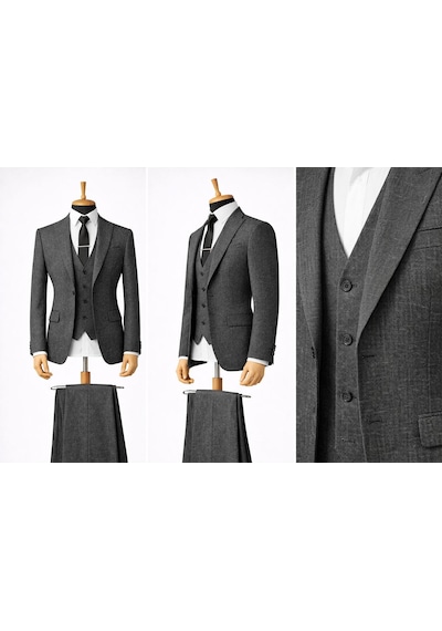 Erkek İtalyan Kesim Slim Fit Yelekli Takım Elbise Yeşil