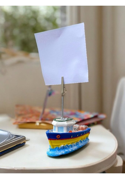 Sarı Lacivert Gemi Temalı Fotoğraf Not Tutacağı Ofis Masası Hediyelik Lacivert