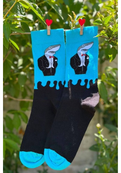 Lousocks Unisex Köpek Balığı Desenli Renkli Soket Çorap Mavi