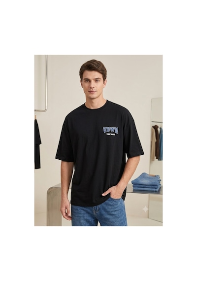 Neco Giyim Unisex Oversize Geniş Kesim %100 Pamuk Yumuşak Dokulu Basic Bisiklet Yaka Tişört Siyah V Neco Giyim Unisex Oversize Geniş Kesim %100 Pamuk Yumuşak Dokulu Basic Bisiklet Yaka Tişört Siyah V