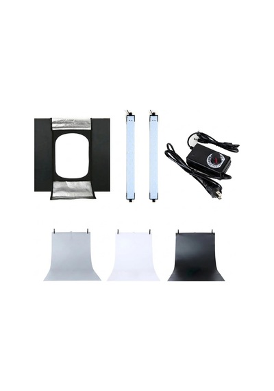 Pro 80x80 Cm Profesyonel Stüdyo Led Işıklı Ürün Fotoğraf Çekim Çadırı 3 Fonlu Büyük Boy Stüdyo Seti Çok Renkli