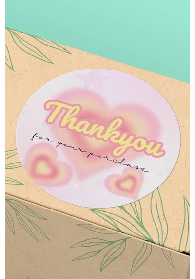 90 Adet Thank You For Your Purchase Etiketi Pembe 3x3cm St2051 Çok Renkli