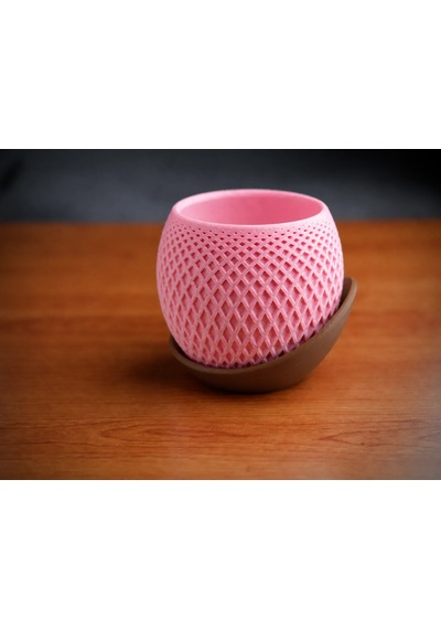 3d Baskı Küre Saksı - Kafes Dokulu İki Parçalı Dekoratif Saksı - Pembe-kahverengi 33669475