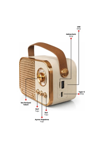 Nostaljik Bluetooth Hoparlör Bluetooth 5.2 Usb & Tf Kart Destekli Led Taşınabilir Speaker