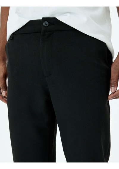 Koton Slim Fit Normal Bel Viskon Karışımlı Chino Pantolon Siyah 5sam40033hw Siyah