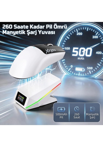 Attack Shark X11 Pro V2 Tft Ekranlı Şarj Standlı Kablosuz Oyuncu Faresi Standart