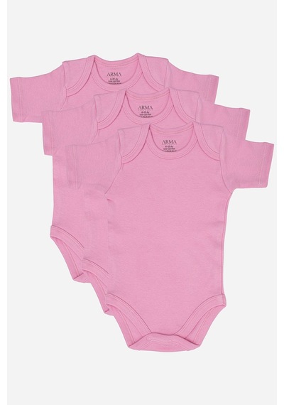 Arma Yıldız %100 Organik Pamuk 3'lü Pembe Kısa Kollu Bebek Çıtçıtlı Zıbın Body Pembe