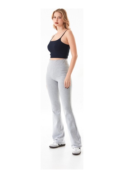 Fullamoda Beli Lastikli Yüksek Bel Flare Pantolon 25ygb650126130-gri Gri