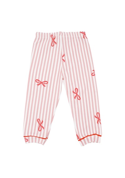 Bebegen Kız Bebek Beyaz Pudra Fiyonklu Çizgili Pijama Takımı