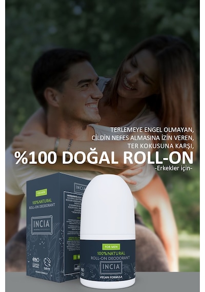 INCIA %100 Doğal Roll On Deodorant Erkekler İçin Ter Kokusu Önleyici Leke Yapmayan 50 ML