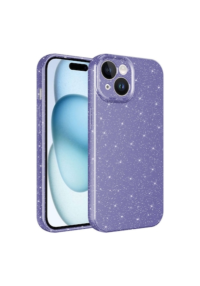 Kilifone - Apple Uyumlu iPhone 15 Plus - Kılıf Simli Kamera Korumalı Koton Kapak - Mor