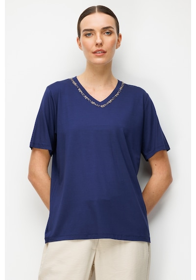 Kadın V Yaka Yaka Kenarı İşlemeli Penye T-shirt Lacivert Lacivert Kadın V Yaka Yaka Kenarı İşlemeli Penye T-shirt Lacivert Lacivert