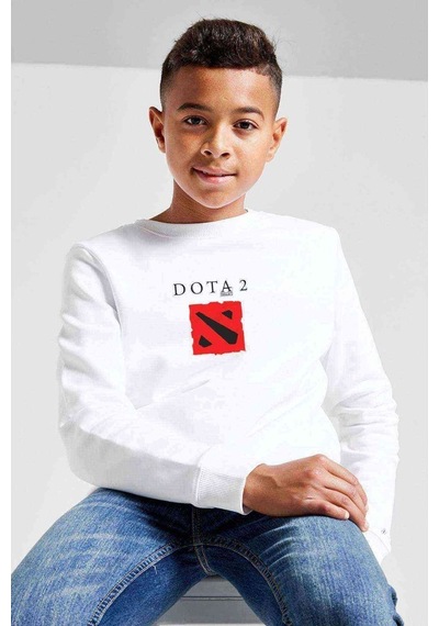 Tshirthane Dota2 Valve Logo Baskılı Unisex Çocuk Beyaz Sweatshirt Beyaz