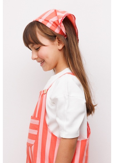 Kırmızı Çizgi Desenli Kız Çocuk Üçgen Bandana Taç Kırmızı