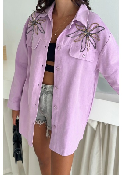 Asprin Fashion Taş Detaylı Gömlek Lila Lila