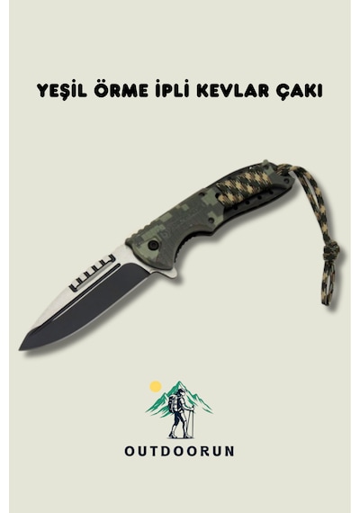 Yeşil Örme İpli Kevlar Kamp Çakı - 21 Cm Koyu Yeşil