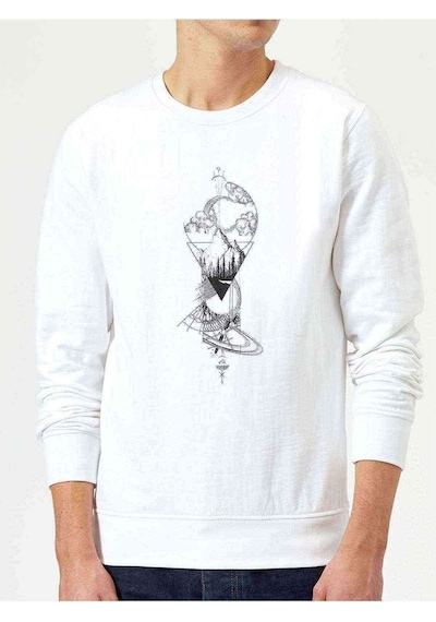 Art Dönence Baskılı Beyaz Erkek Örme Sweatshirt