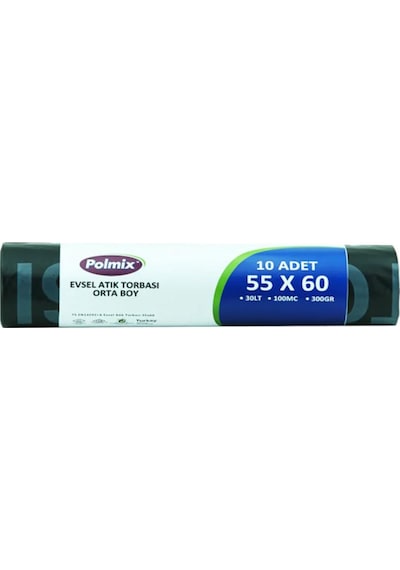 Polmix Evsel Atık Torbası Orta Boy 6 Adet Siyah 55 x 60 CM