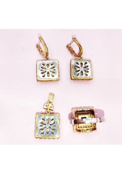 Oriental Kuyumculuk Jewellery Safir Taşlı Gümüş Otantik Set Takım Gümüş