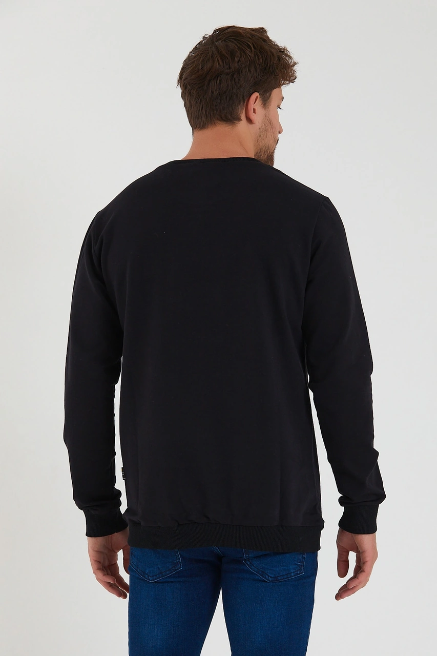 Veaven Erkek Siyah Bisiklet Yaka Slim Fit Sweatshirt Siyah