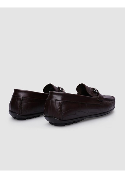 Cabani %100 Hakiki Deri Kahverengi Tokalı Desenli Erkek Loafer-kahverengi Kahverengi
