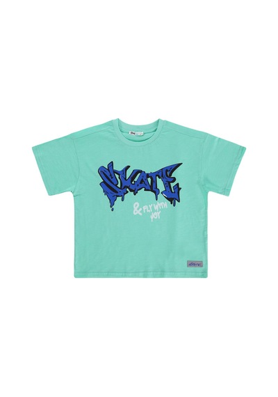 Civil Boys Skate Baskılı 10-13 Yaş Tişört - Yeşil Mint