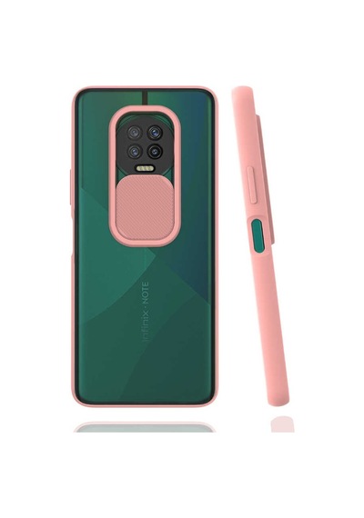 Kilifone - İnfinix Uyumlu Note 7 - Kılıf Slayt Sürgülü Arkası Buzlu Lensi Kapak - Pembe Açık