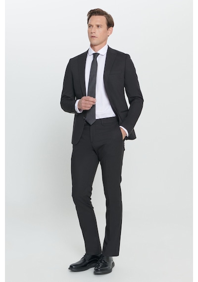 AC&Co / Altınyıldız Classics ERKEK SIYAH Ekstra Slim Fit Dar Kesim Kırlangıç Yaka Takım Elbise Siyah
