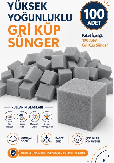 100 Adet Gri Küp Sünger Top Havuzu Oyun Alanı Duyusal Oyun Aktivite Köşesi Dolgu Süngeri
