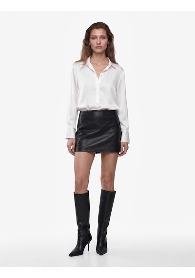 Koton Slim Fit Pileli Suni Deri Görünümlü Şort Etek Siyah 7wak70071pw