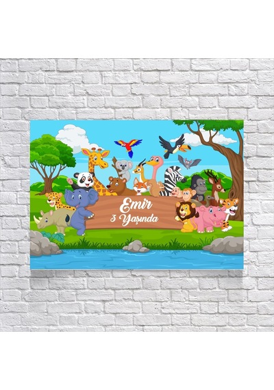Safari Sevimli Hayvanlar Temalı Doğum Günü Afişi 35x50 Cm