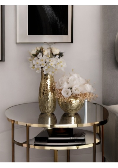 Işıltı Home Desıgn Aynalı Cam Vazo Açık Gold 2 Li Set