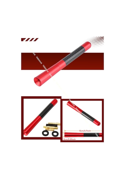 Peugeot 206 Uyumlu Alüminyum Karbon Fiber Oto Araç Anten Çubuğu Kırmızı