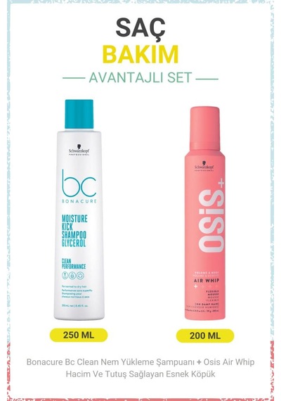 Bc Clean Nem Yükleme Şampuanı 250ml + Air Whip Hacim Ve Tutuş Esnek Köpük 200ml