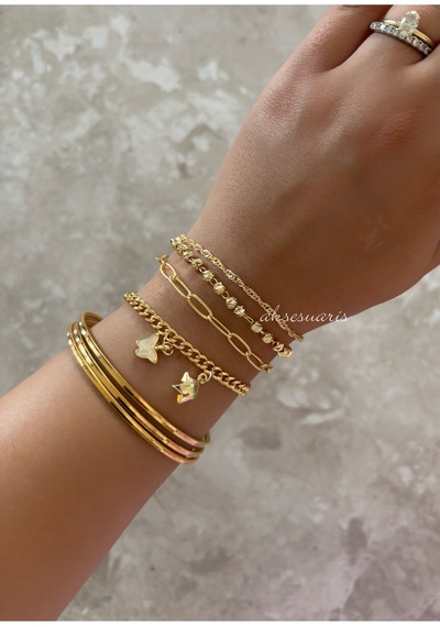 4'lü Gold Zincir Kadın Bileklik Set Kombin - Kelebek Gold Yıldız Dörtlü Kadın Bileklik Kombin Altın Altın