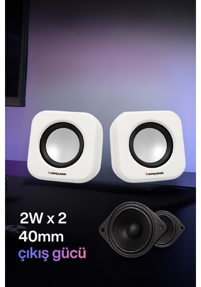 Sprange Sr-pn99 2w 2 Usb 2.0 + 3.5mm 5v Pc Bilgisayar Hoparlör Beyaz