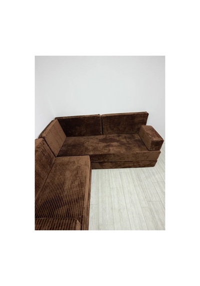 Premium Kadife Kumaş, Konforlu Yer Kanepesi ,modüler Şark Köşesi Takımı - Kahve - 40 Cm- L Set Kahverengi