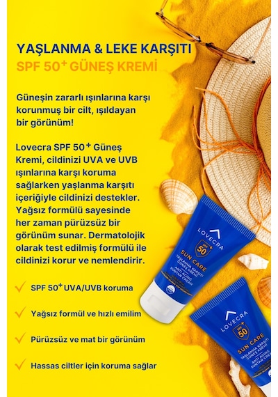 Güneş Kremi Spf 50+ Yüksek Uva/uvb Koruma Yağsız Ve Leke Karşıtı Vücut Kremi 50ml