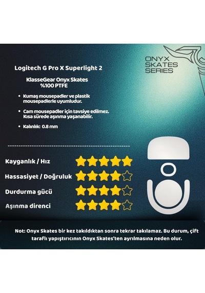 Klasse Onyx Mouse Skate Logitech G Pro X Superlight 2 İle Uyumlu Skatez