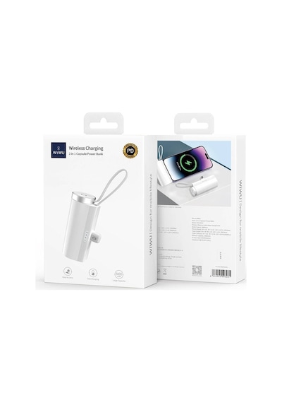 Wiwu Wi-W026 Capsule Serisi 2in1 Mini Taşınabilir Standlı Askılı Type-C PD 5000 MAh Powerbank