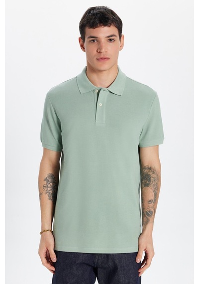Tudors Erkek Slim Fit Dar Kesim %100 Pamuk Yeşil Polo Yaka Tişört-32777 Yeşil