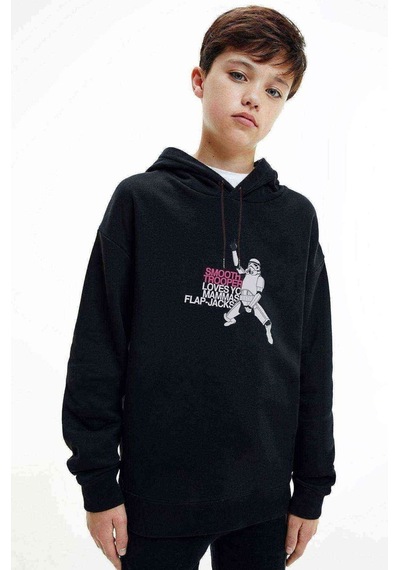 Tshirthane St Stormtrooper Baskılı Unisex Çocuk Kapüşonlu Siyah Sweatshirt Siyah