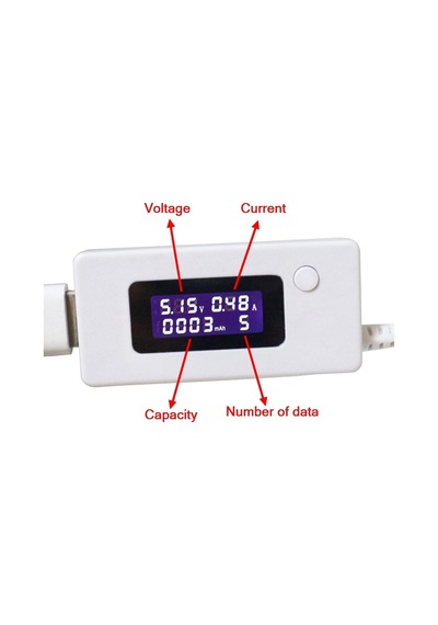 Beyaz Cep Telefonu Şarj Test Kontrol Cihazı Pil Durumu Kapasite Akımı Usb Çıkışı Ölçüm